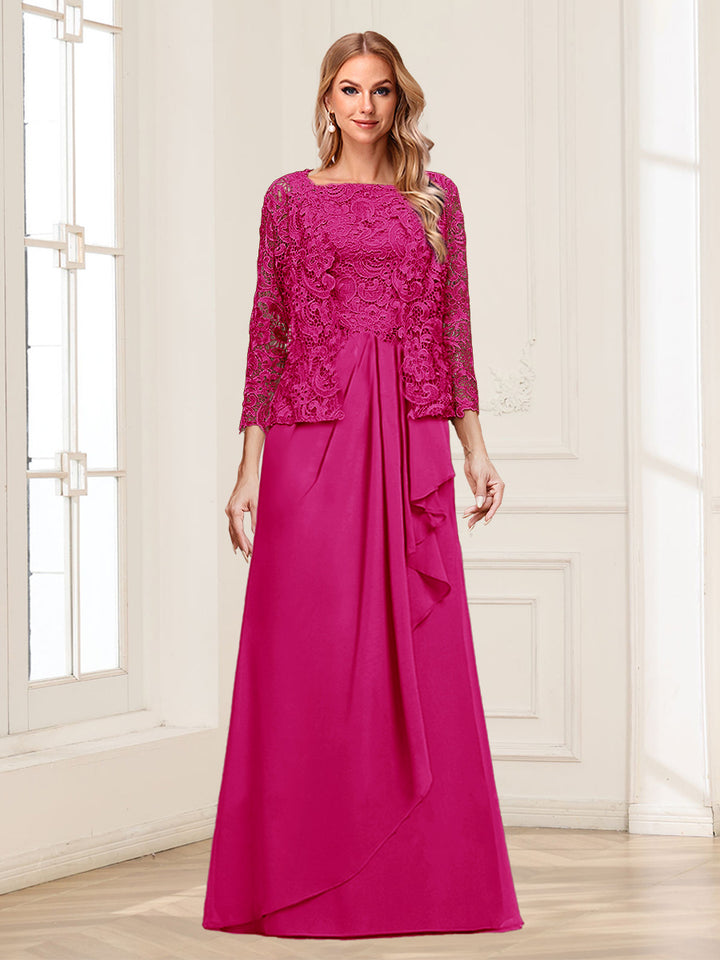 Lace Chiffon Square Neck 3/4 Sleeves 2 Pieces Mother of the Bride Dresses with Appliques &amp; Jacket