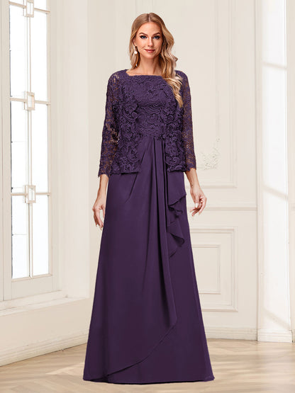 Lace Chiffon Square Neck 3/4 Sleeves 2 Pieces Mother of the Bride Dresses with Appliques & Jacket