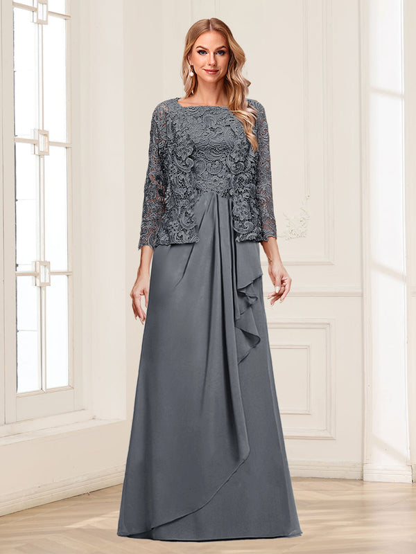 Lace Chiffon Square Neck 3/4 Sleeves 2 Pieces Mother of the Bride Dresses with Appliques & Jacket