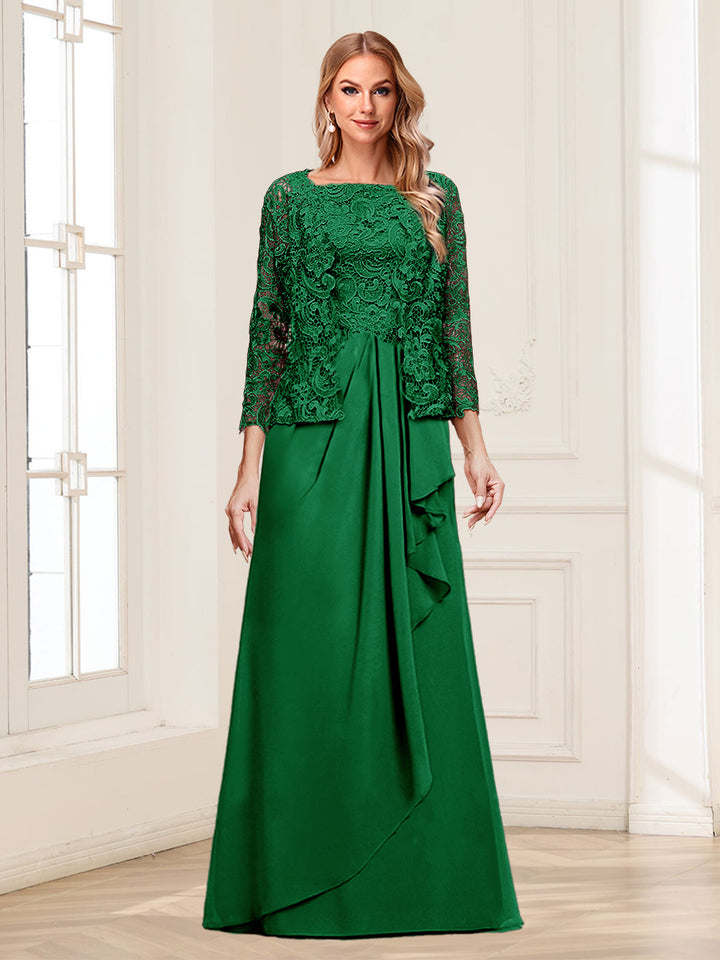 Lace Chiffon Square Neck 3/4 Sleeves 2 Pieces Mother of the Bride Dresses with Appliques &amp; Jacket