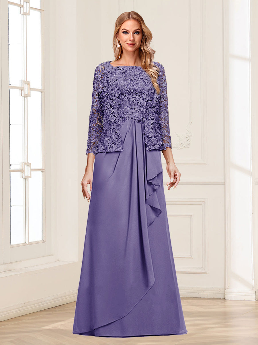 Lavetir Light Purple Lace Chiffon Square Neck 3/4 Sleeves 2 Pieces Mother of the Bride Dresses with Appliques & Jacket 2026