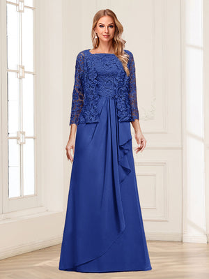 Lace Chiffon Square Neck 3/4 Sleeves 2 Pieces Mother of the Bride Dresses with Appliques & Jacket