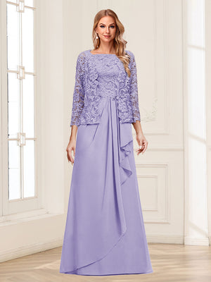 Lace Chiffon Square Neck 3/4 Sleeves 2 Pieces Mother of the Bride Dresses with Appliques & Jacket