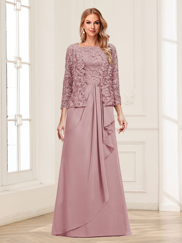 Lace Chiffon Square Neck 3/4 Sleeves 2 Pieces Mother of the Bride Dresses with Appliques & Jacket