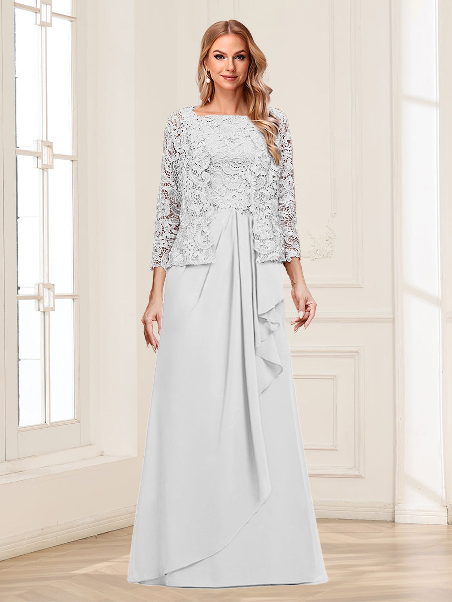 Lace Chiffon Square Neck 3/4 Sleeves 2 Pieces Mother of the Bride Dresses with Appliques &amp; Jacket