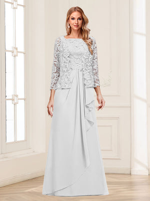 Lace Chiffon Square Neck 3/4 Sleeves 2 Pieces Mother of the Bride Dresses with Appliques & Jacket