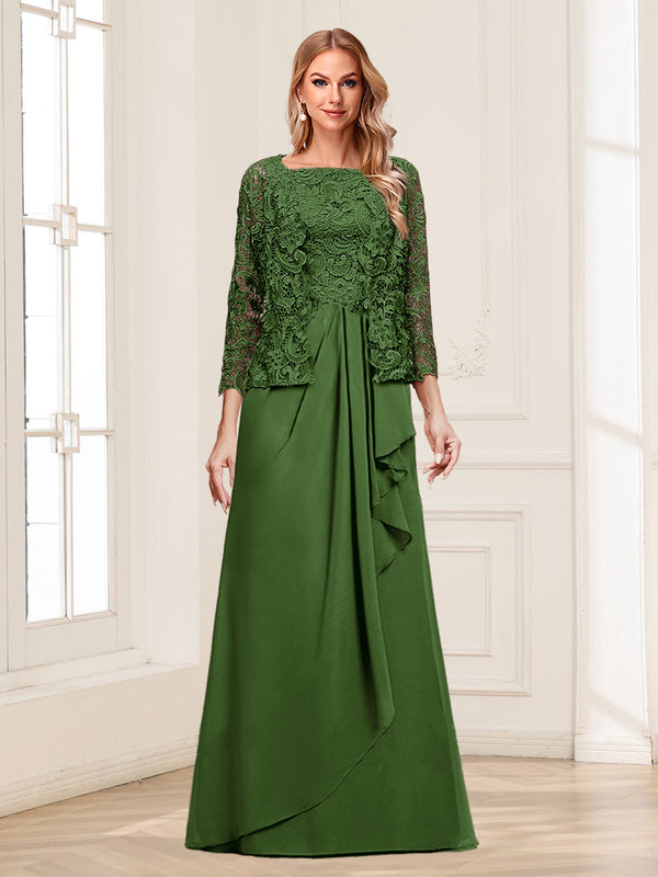 Lace Chiffon Square Neck 3/4 Sleeves 2 Pieces Mother of the Bride Dresses with Appliques & Jacket