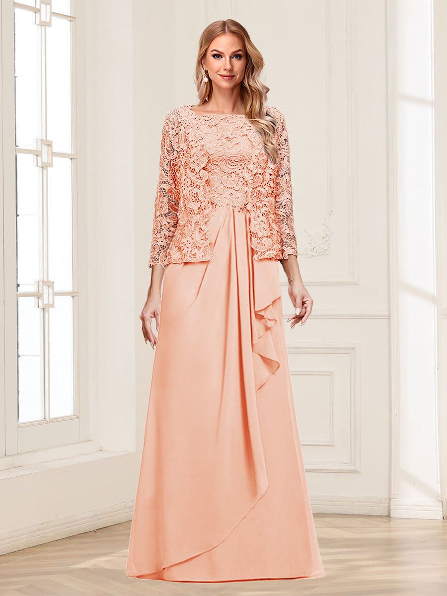 Lace Chiffon Square Neck 3/4 Sleeves 2 Pieces Mother of the Bride Dresses with Appliques &amp; Jacket