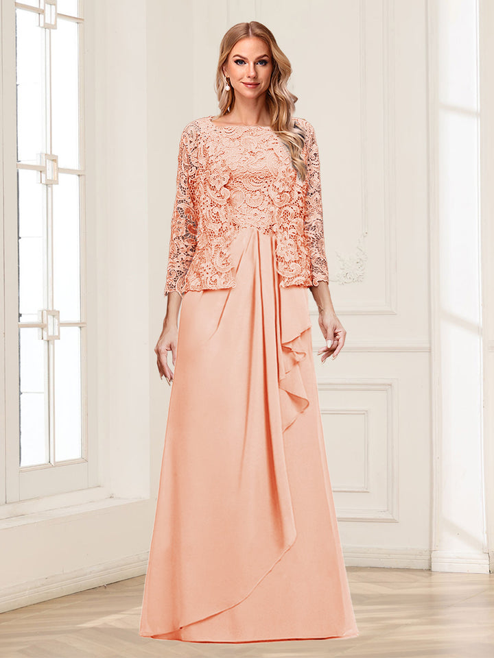 Lace Chiffon Square Neck 3/4 Sleeves 2 Pieces Mother of the Bride Dresses with Appliques &amp; Jacket