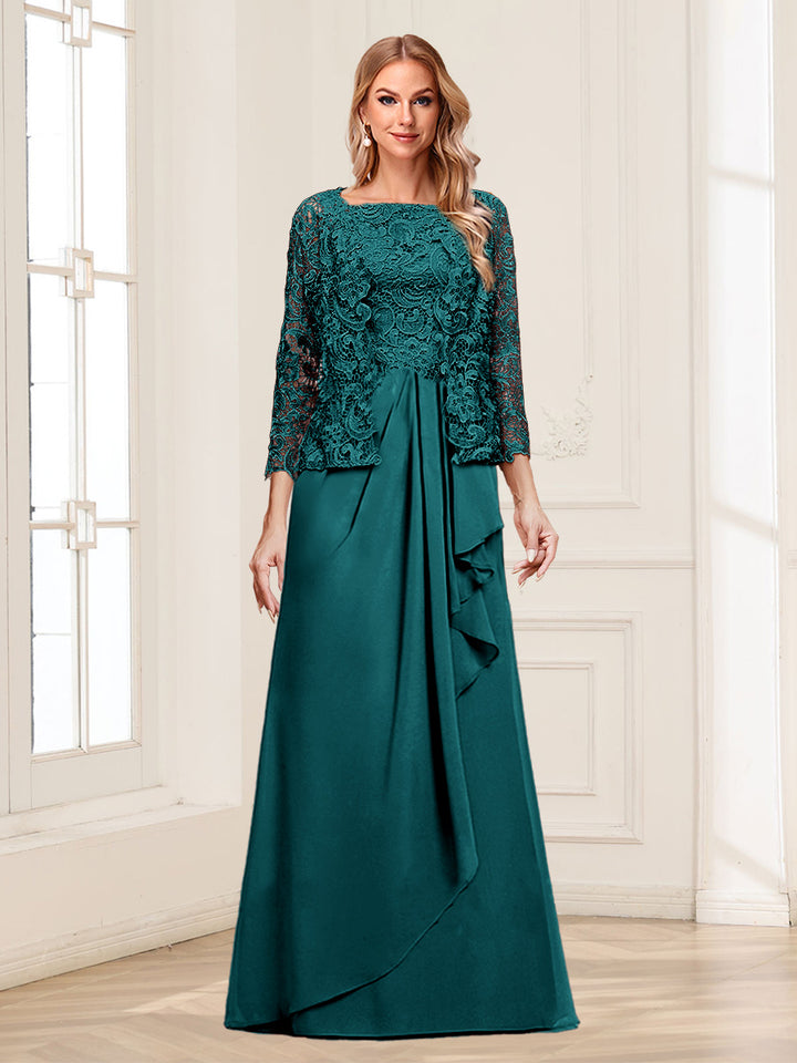 Lace Chiffon Square Neck 3/4 Sleeves 2 Pieces Mother of the Bride Dresses with Appliques &amp; Jacket