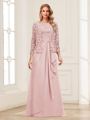Lace Chiffon Square Neck 3/4 Sleeves 2 Pieces Mother of the Bride Dresses with Appliques & Jacket