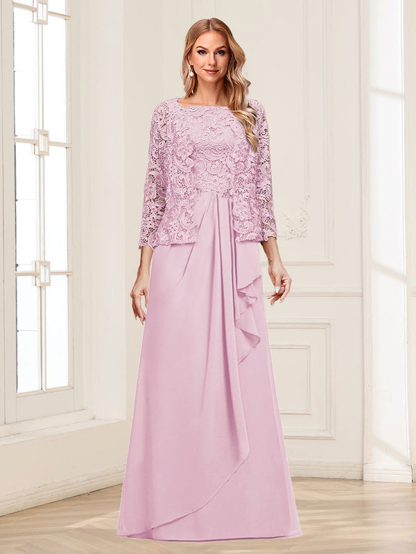 Lace Chiffon Square Neck 3/4 Sleeves 2 Pieces Mother of the Bride Dresses with Appliques & Jacket