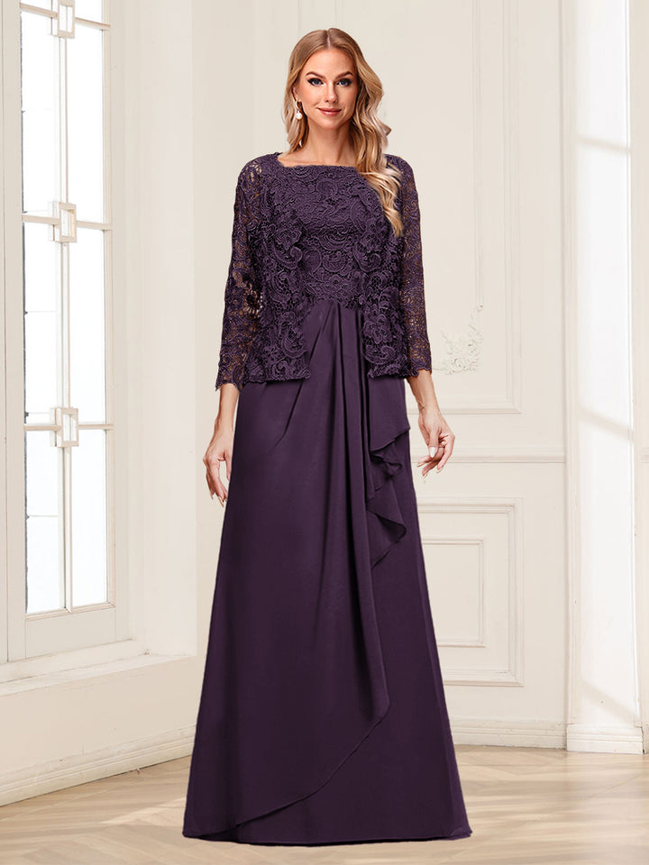 Lace Chiffon Square Neck 3/4 Sleeves 2 Pieces Mother of the Bride Dresses with Appliques &amp; Jacket