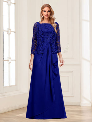 Lace Chiffon Square Neck 3/4 Sleeves 2 Pieces Mother of the Bride Dresses with Appliques & Jacket