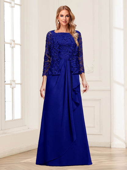 Lace Chiffon Square Neck 3/4 Sleeves 2 Pieces Mother of the Bride Dresses with Appliques & Jacket