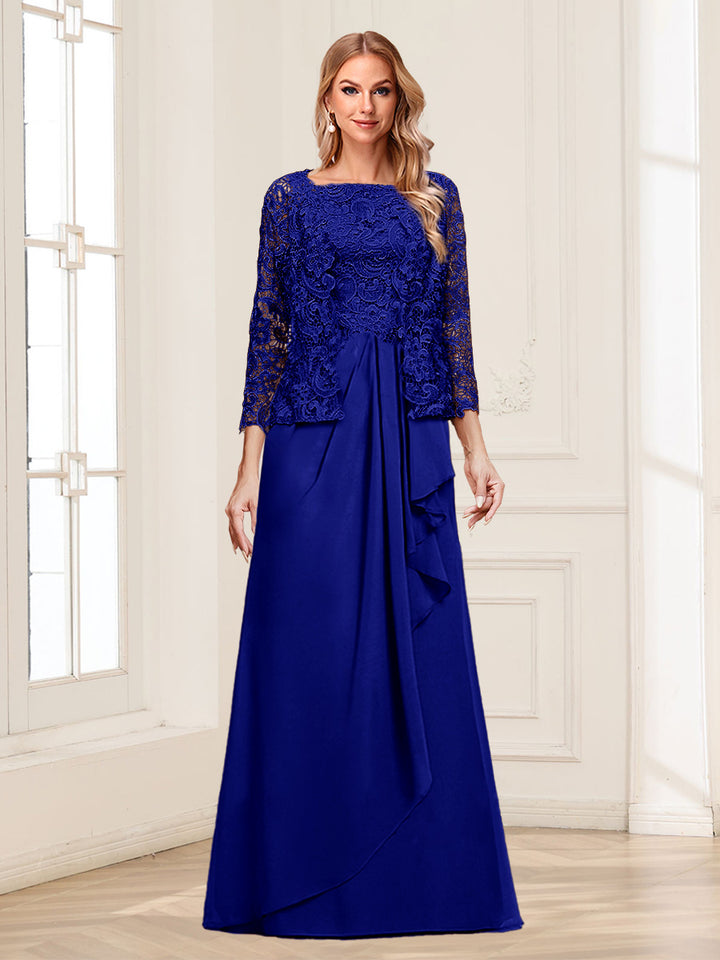Lace Chiffon Square Neck 3/4 Sleeves 2 Pieces Mother of the Bride Dresses with Appliques &amp; Jacket