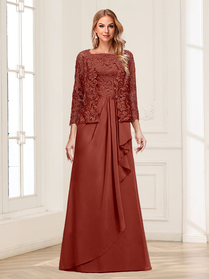 Lace Chiffon Square Neck 3/4 Sleeves 2 Pieces Mother of the Bride Dresses with Appliques &amp; Jacket