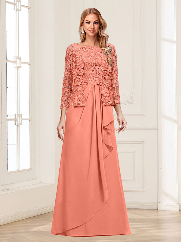 Lace Chiffon Square Neck 3/4 Sleeves 2 Pieces Mother of the Bride Dresses with Appliques & Jacket