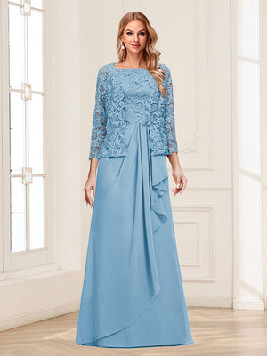 Lace Chiffon Square Neck 3/4 Sleeves 2 Pieces Mother of the Bride Dresses with Appliques & Jacket