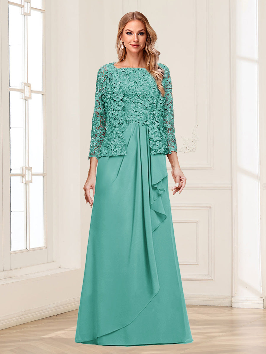 Lavetir Spa Lace Chiffon Square Neck 3/4 Sleeves 2 Pieces Mother of the Bride Dresses with Appliques & Jacket 2026