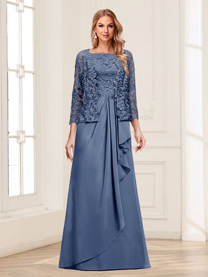 Lace Chiffon Square Neck 3/4 Sleeves 2 Pieces Mother of the Bride Dresses with Appliques & Jacket