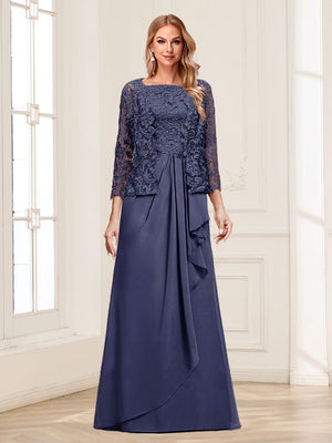 Lace Chiffon Square Neck 3/4 Sleeves 2 Pieces Mother of the Bride Dresses with Appliques & Jacket