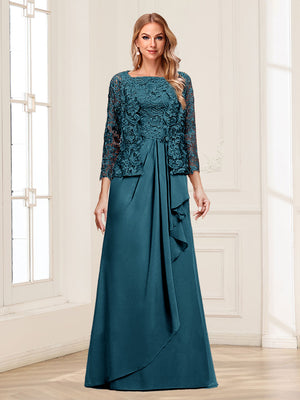 Lace Chiffon Square Neck 3/4 Sleeves 2 Pieces Mother of the Bride Dresses with Appliques & Jacket
