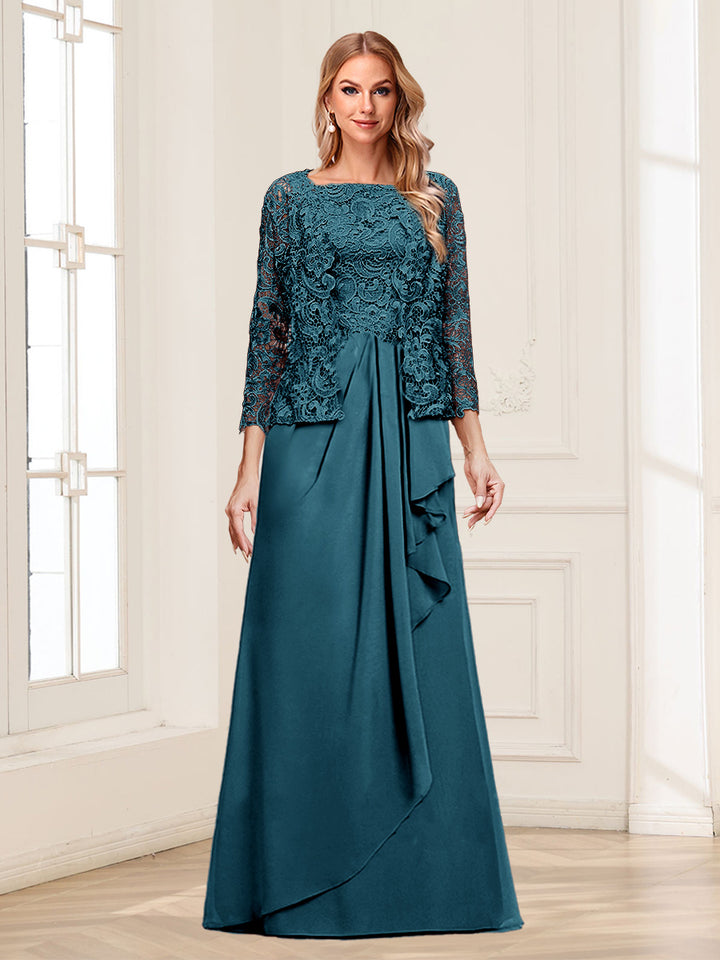 Lace Chiffon Square Neck 3/4 Sleeves 2 Pieces Mother of the Bride Dresses with Appliques &amp; Jacket