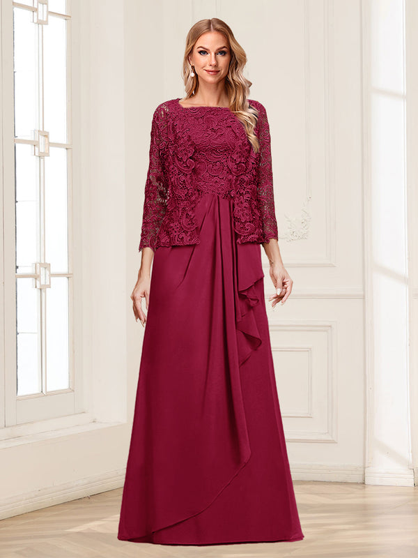 Lace Chiffon Square Neck 3/4 Sleeves 2 Pieces Mother of the Bride Dresses with Appliques & Jacket