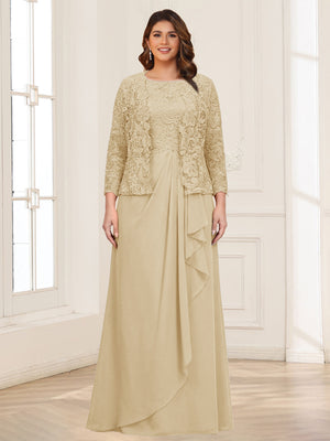 Lace Chiffon Square Neck 3/4 Sleeves 2 Pieces Plus Size Mother of the Bride Dresses with Appliques & Jacket