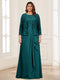 Lace Chiffon Square Neck 3/4 Sleeves 2 Pieces Plus Size Mother of the Bride Dresses with Appliques & Jacket