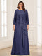 Lace Chiffon Square Neck 3/4 Sleeves 2 Pieces Plus Size Mother of the Bride Dresses with Appliques & Jacket