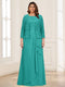 Lace Chiffon Square Neck 3/4 Sleeves 2 Pieces Plus Size Mother of the Bride Dresses with Appliques & Jacket