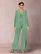 Chiffon Sequins V-Neck Long Sleeves 3 Pieces Pantsuits with Jacket