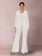 Chiffon Sequins V-Neck Long Sleeves 3 Pieces Pantsuits with Jacket