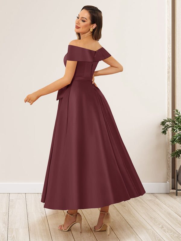 A-Line/Princess Off-The-Shoulder Sleeveless Long Wedding Guest Dresses with Bow Knot
