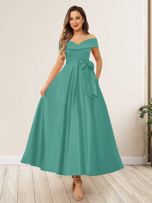 A-Line/Princess Off-The-Shoulder Sleeveless Long Wedding Guest Dresses with Bow Knot