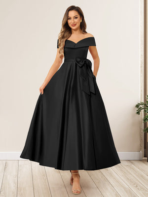 A-Line/Princess Off-The-Shoulder Sleeveless Long Wedding Guest Dresses with Bow Knot