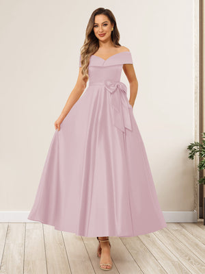 A-Line/Princess Off-The-Shoulder Sleeveless Long Wedding Guest Dresses with Bow Knot