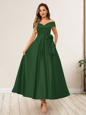 A-Line/Princess Off-The-Shoulder Sleeveless Long Wedding Guest Dresses with Bow Knot