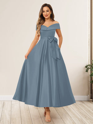 A-Line/Princess Off-The-Shoulder Sleeveless Long Wedding Guest Dresses with Bow Knot