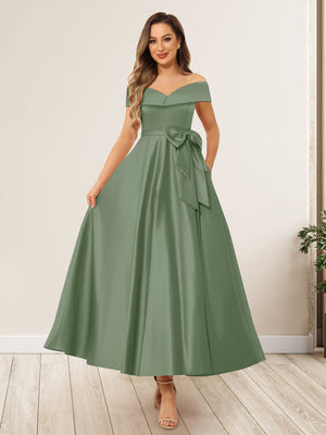 A-Line/Princess Off-The-Shoulder Sleeveless Long Wedding Guest Dresses with Bow Knot