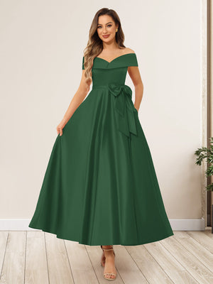 A-Line/Princess Off-The-Shoulder Sleeveless Long Wedding Guest Dresses with Bow Knot