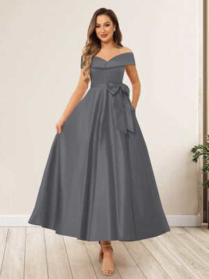A-Line/Princess Off-The-Shoulder Sleeveless Long Wedding Guest Dresses with Bow Knot