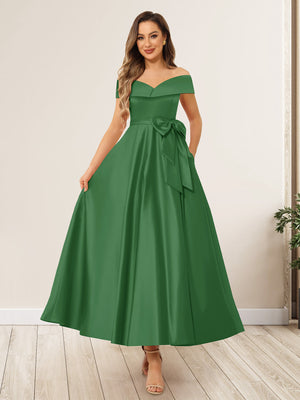 A-Line/Princess Off-The-Shoulder Sleeveless Long Wedding Guest Dresses with Bow Knot