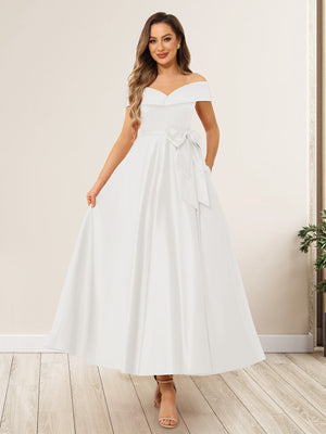 A-Line/Princess Off-The-Shoulder Sleeveless Long Wedding Guest Dresses with Bow Knot