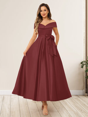 A-Line/Princess Off-The-Shoulder Sleeveless Long Wedding Guest Dresses with Bow Knot
