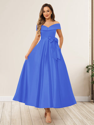 A-Line/Princess Off-The-Shoulder Sleeveless Long Wedding Guest Dresses with Bow Knot