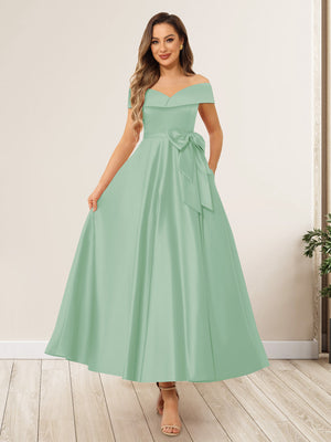 A-Line/Princess Off-The-Shoulder Sleeveless Long Wedding Guest Dresses with Bow Knot