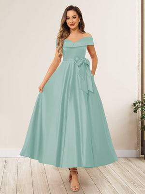 A-Line/Princess Off-The-Shoulder Sleeveless Long Wedding Guest Dresses with Bow Knot